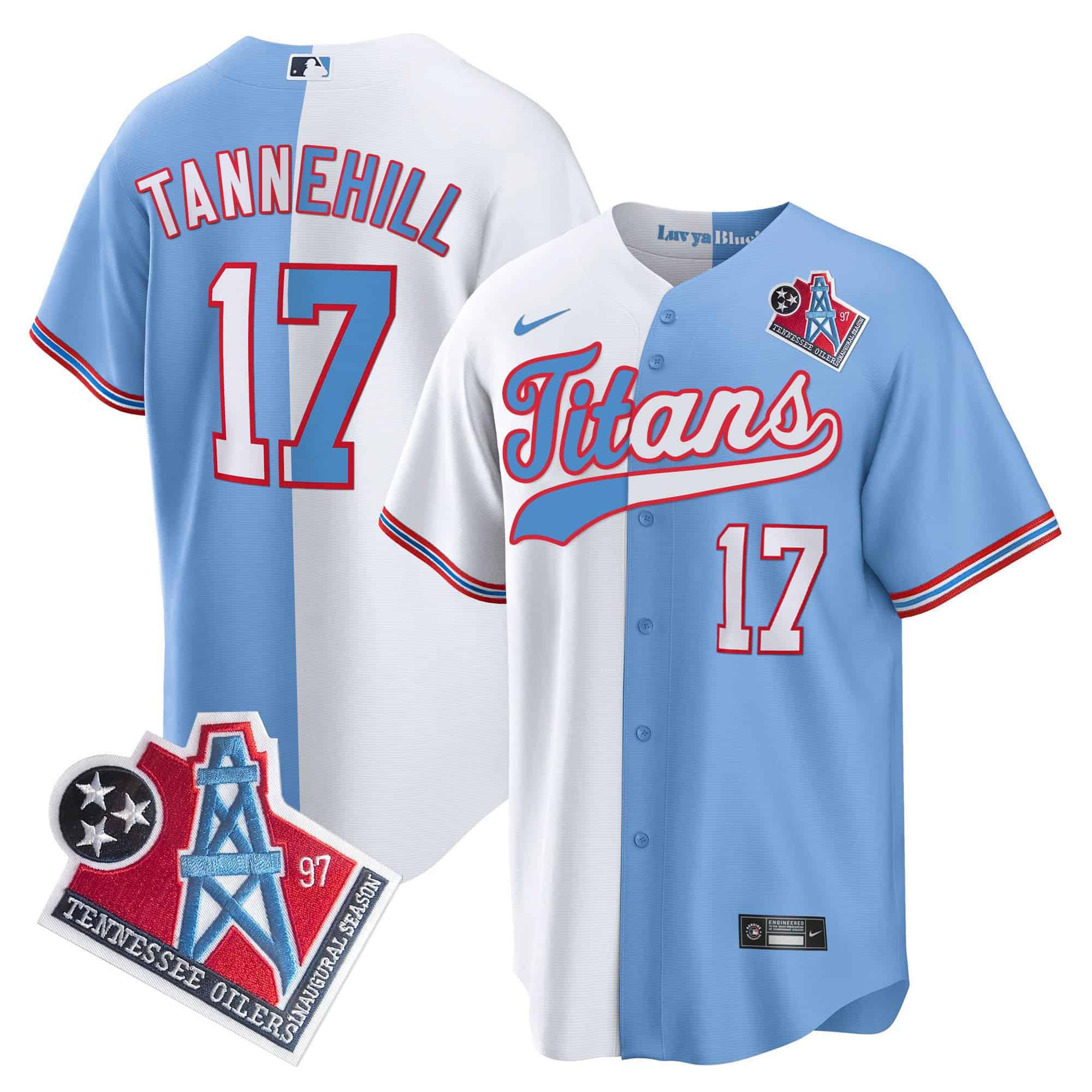 Men Tennessee Titans #17 Tannehill Light Blue with white Nike 1997 Throwback Limited Cool Base NFL Jersey